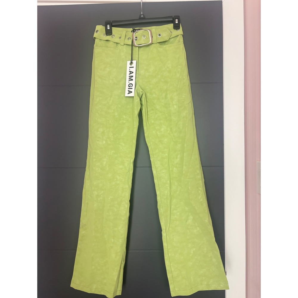 I.AM.GIA Natali Pant Green Faux Leather Belted High Waist Straight Leg XXS NEW